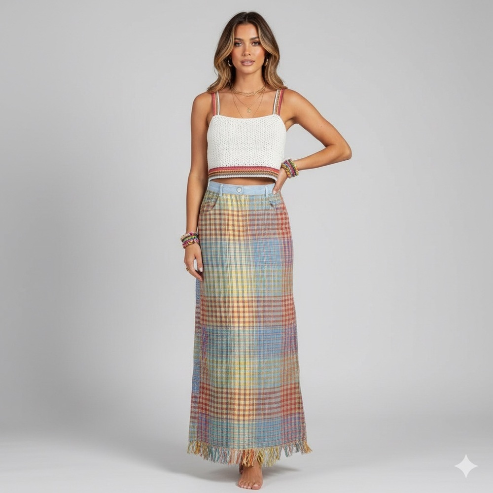 Crossing Pointe High Waisted Pencil Skirt Cluttercore 90s Revival Sz 8 Rainbow